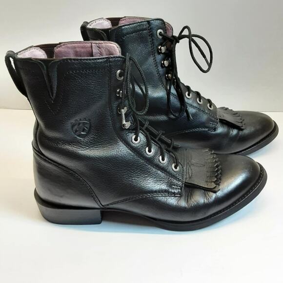 Ariat Black Leather Lace-Up Boots - Picture 5 of 8